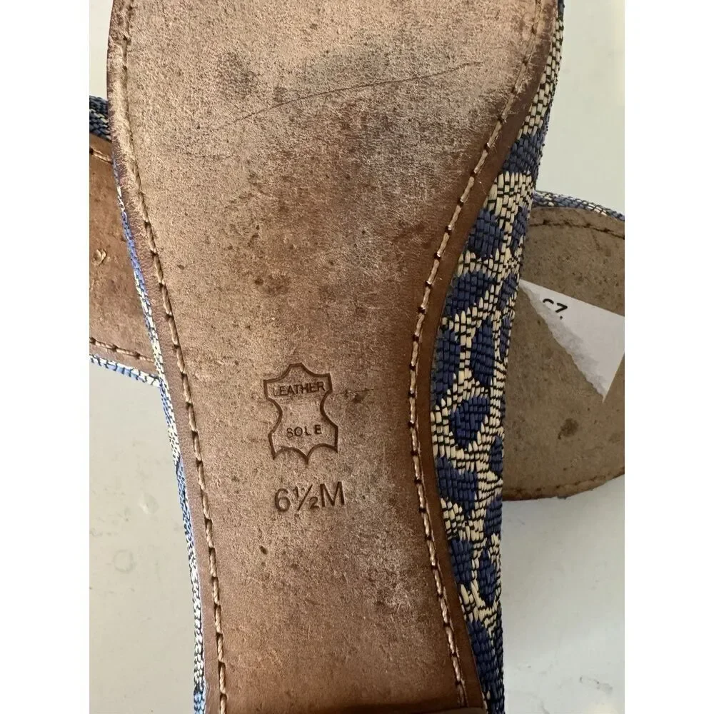 TORY BURCH AADEN Ballet Flat Leopard Raffia Leather Gold Logo Women's US 6.5